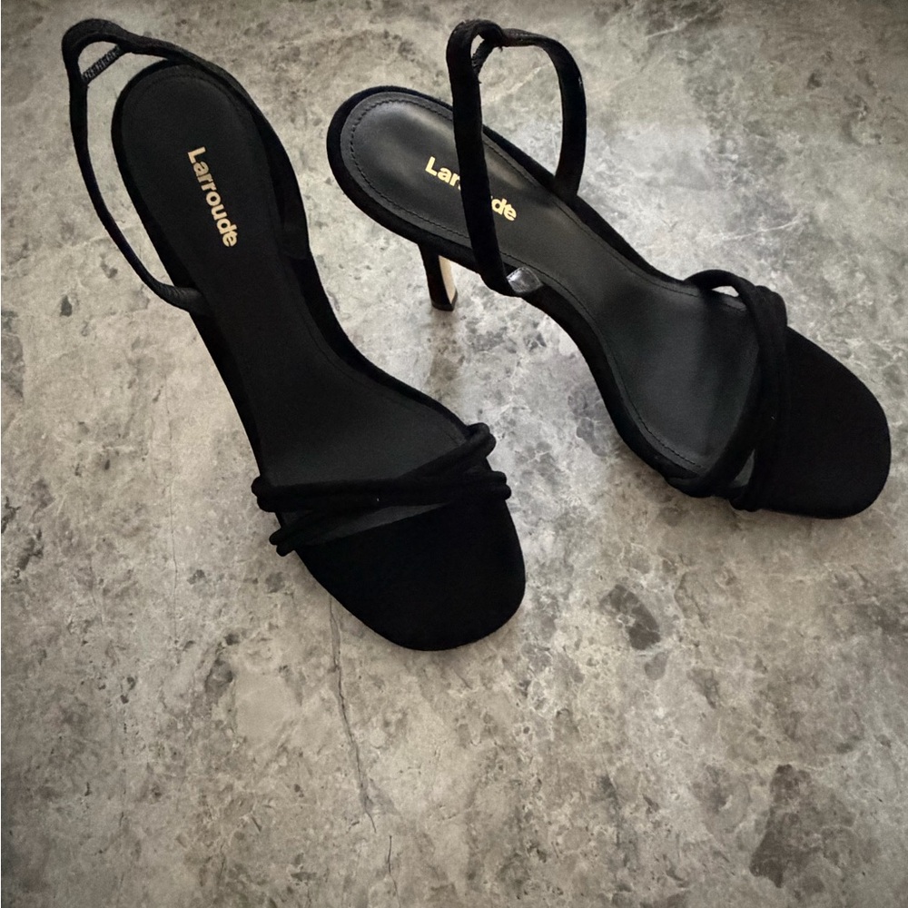 Brand New Annie Sandal Larroude Elegant Black Suede Heels - Picture 3 of 4